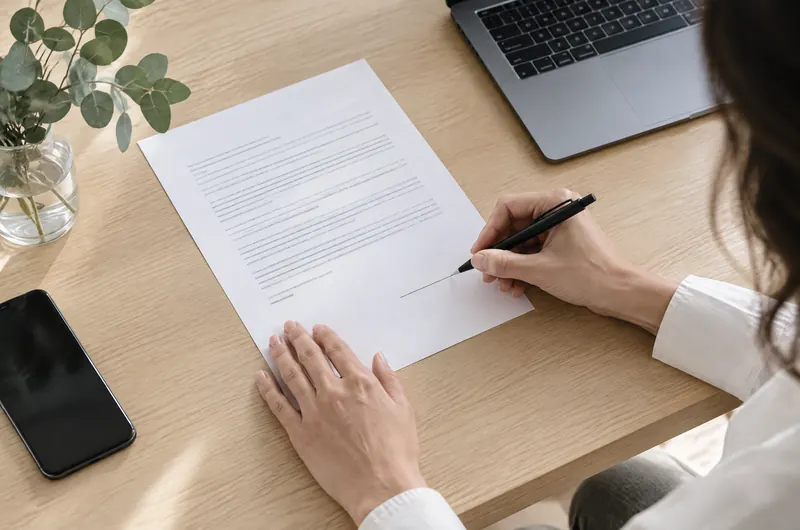 Close-up of a pen signing a document.