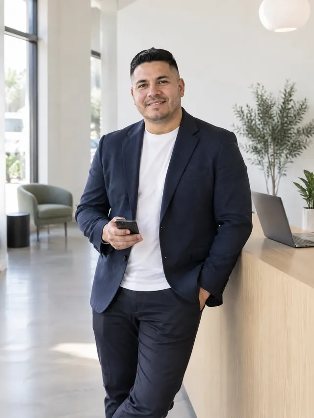 An insurance agent at an office desk.